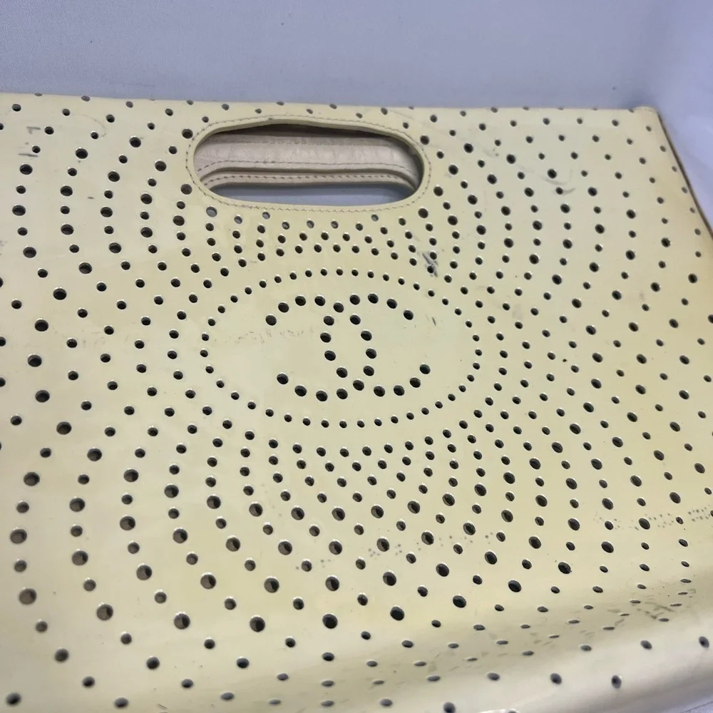 Vintage Chanel Yellow Patent Leather Clutch Perforated CC Logo 03 Karl Lagerfeld